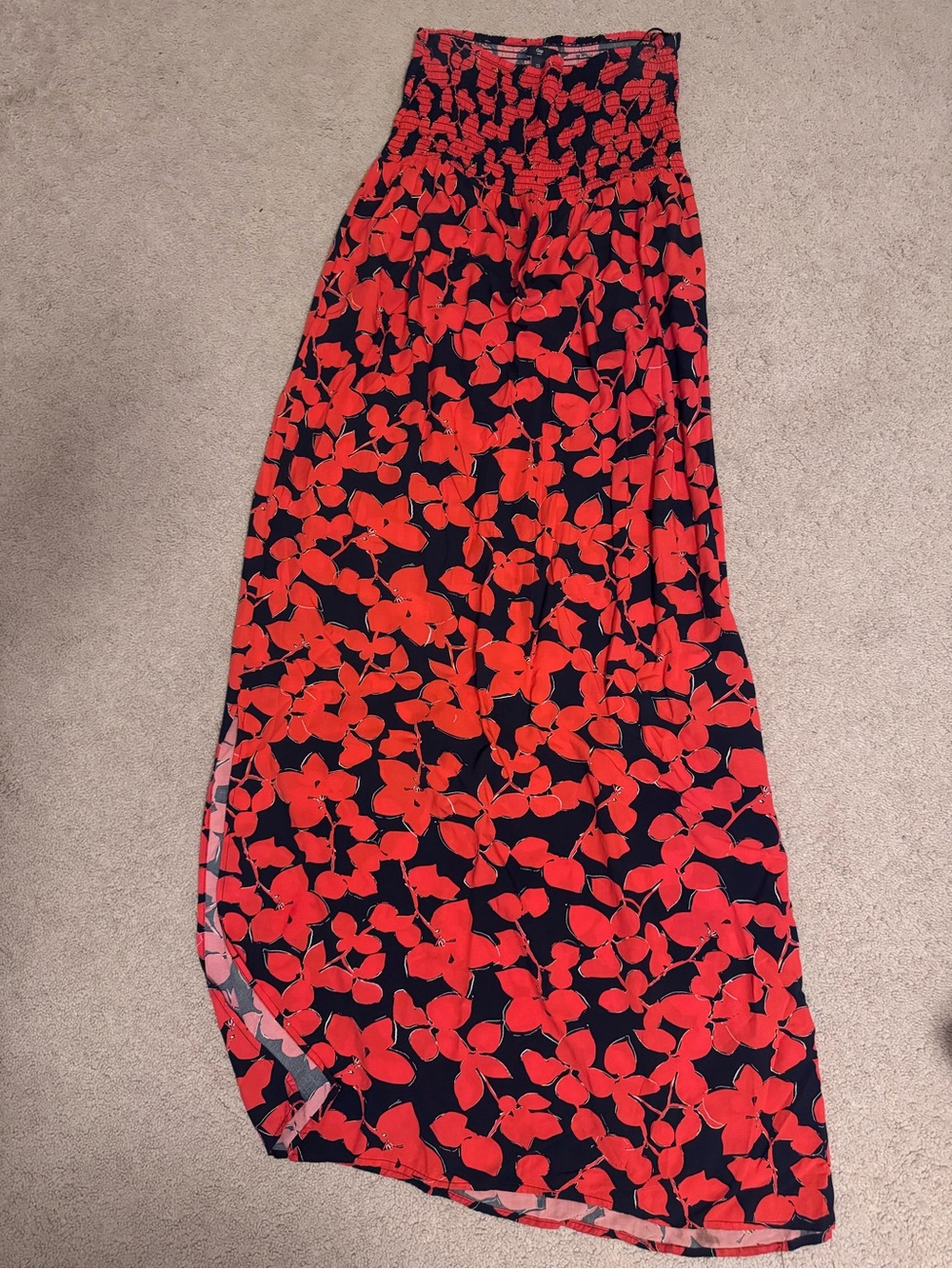 GAP Strapless Maxi dress with Red Floral Pattern